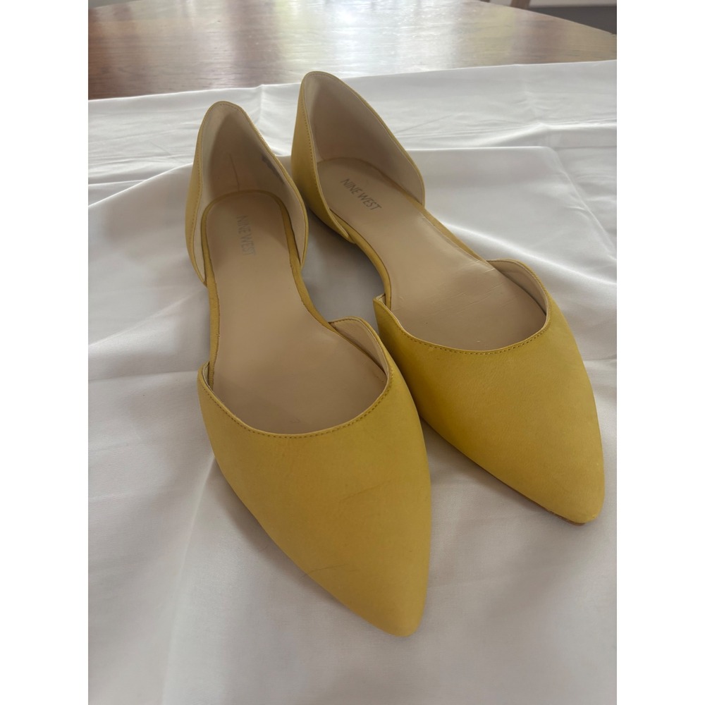 Nine West Starship Yellow Leather d'Orsay Pointed Toe Flats 10.5M